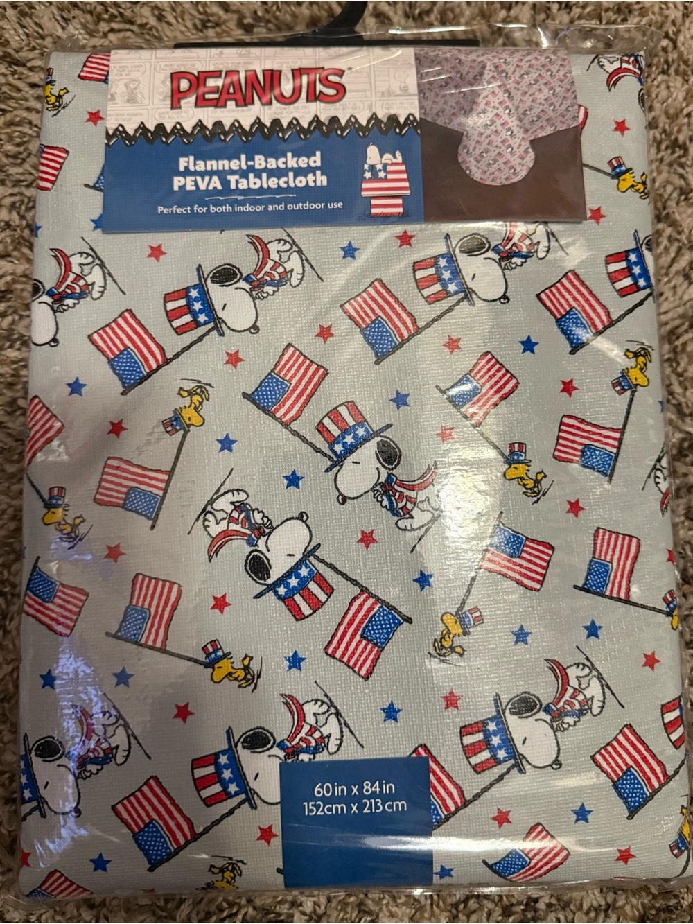 Peanuts Snoopy and Woodstock Patriotic Flag Tablecloth - Red White Blue